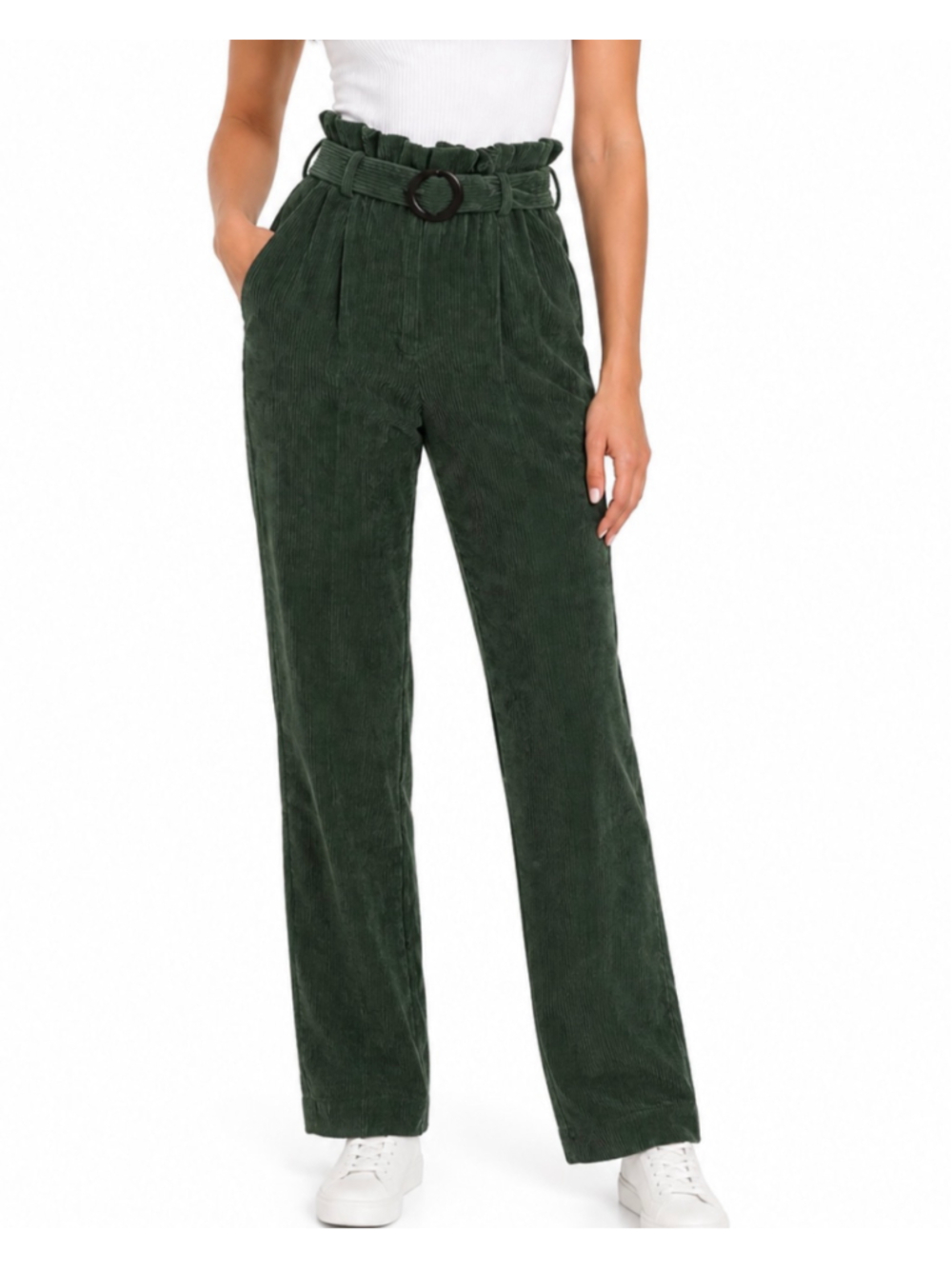 Majorelle Deep Green Corduroy High Waisted Wide Leg Belted Trousers Size Small